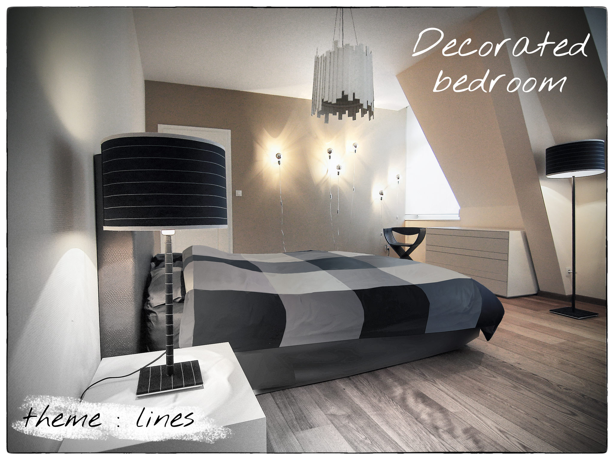 a bedroom with design objects